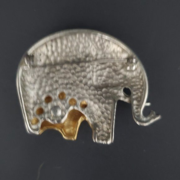 VTG Mother & Baby Elephant Brooch Pin Matte Silver & Gold tone Rhinestone Eyes - Picture 5 of 5